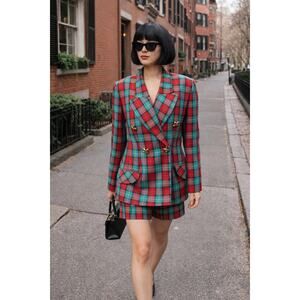Vintage Tempo Paris Plaid Short Suit Set Womens 12 Blazer Shorts Tartan Chic
